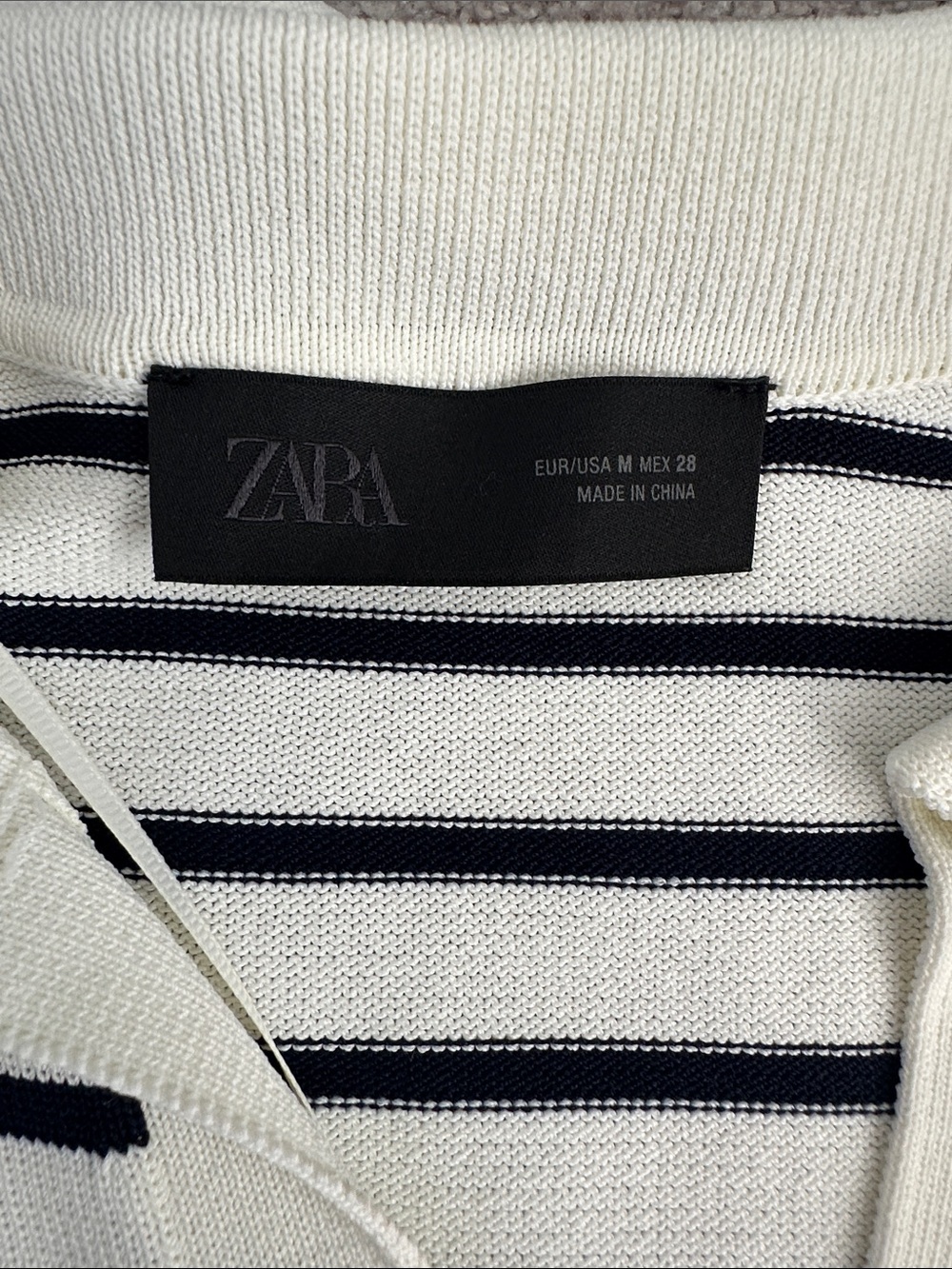 Zara Cream and Black Striped Short-Sleeve Polo Knit Top - Picture 2 of 3